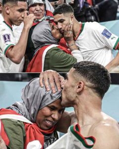 Achraf Hakimi celebrating with his mother after Morocco's win against Belgium is everything