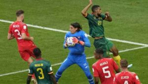 Switzerland's Breel Embolo celebrates after scoring his side's opening goal | स्विट्जरलैंड के ब्रील एंबोलो ने अपनी टीम के लिए पहला गोल करने के बाद जश्न मनाया