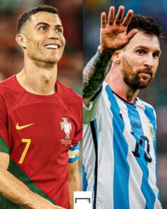 The first man Messi and Cristiano to score at five World Cups together , The first man Messi and Cristiano to assist at five World Cups together